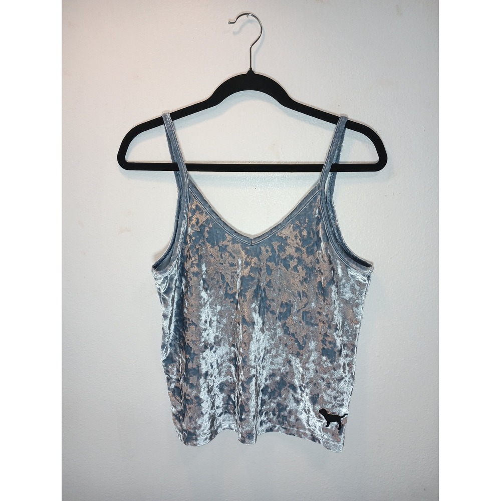 Victoria's Secret PINK Blue Crushed Velvet Cami Tank Top Small Y2K Layering